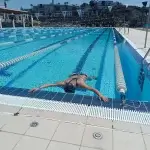 tudent practicing static breath hold training during freediving course in South Fuerteventura