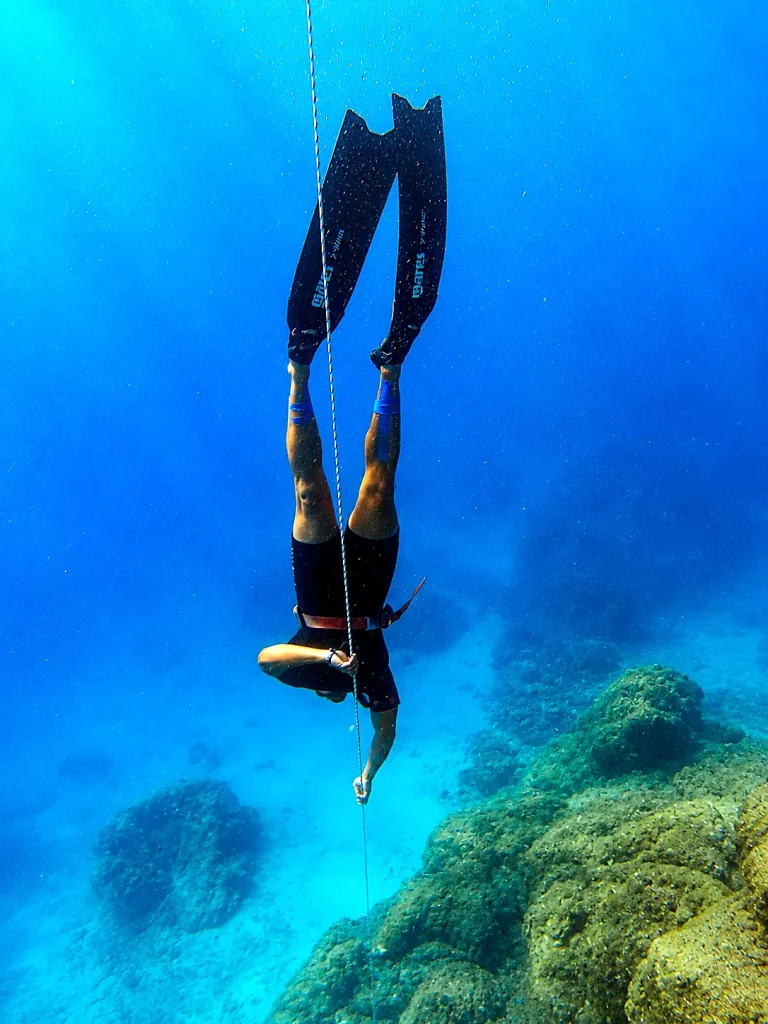 Student training during a freediver course in Freediver course in South Fuerteventura with professional training and ocean confidence practice