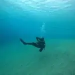 Scuba diver practising calm breathing and underwater relaxation in South Fuerteventura