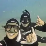Students during a PADI Freediver course in Fuerteventura practising underwater skills and ocean confidence training