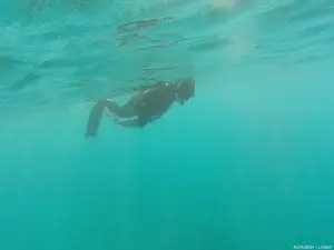 Beginner enjoying a try freediving experience in the clear waters of Fuerteventura